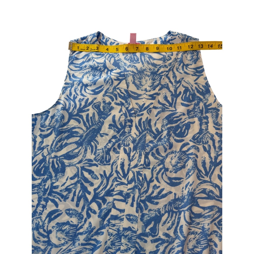 Lilly Pulitzer Blue White Lobster Coral Print Ruffle Peplum Top 29687 Womens M - Picture 4 of 8